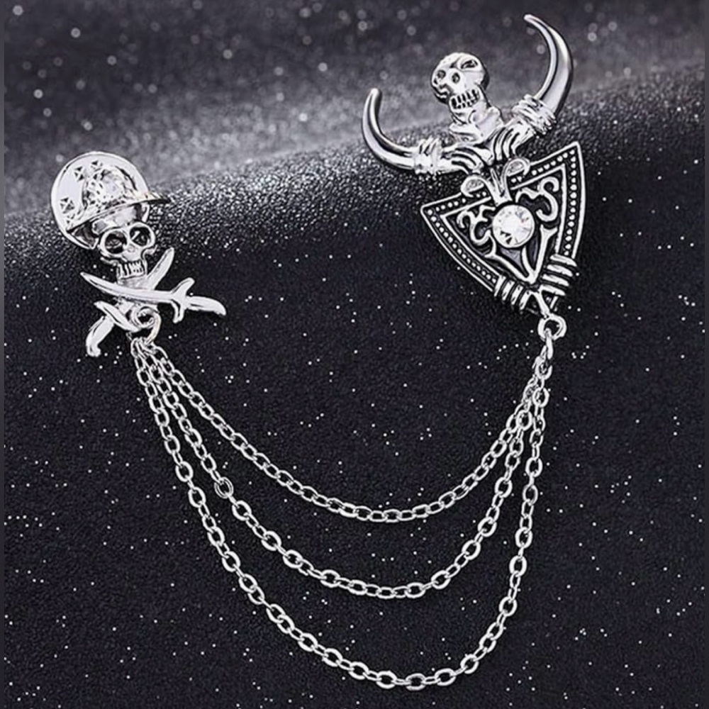 Silver Skull Chain Brooch